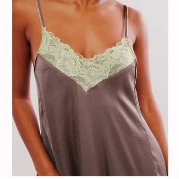 Free People Intimately Taupe/Brown and Green Lace slip dress - Picture 10 of 10